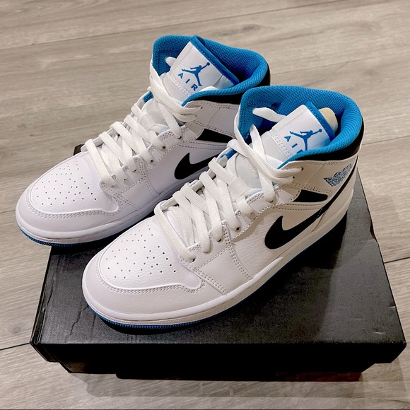 Air Jordan 1 Mid Laser Blue/White/Black - Picture 7 of 10